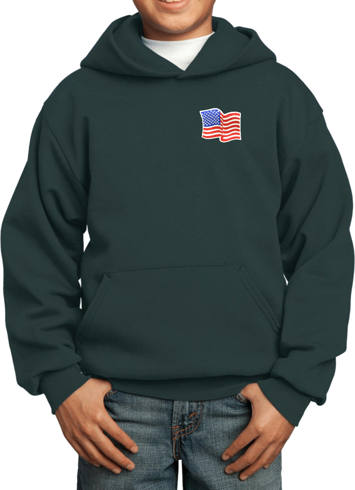 Buy Cool Shirts Kids Waving USA Flag Hoodie Patch Pocket Print - Picture 7 of 20