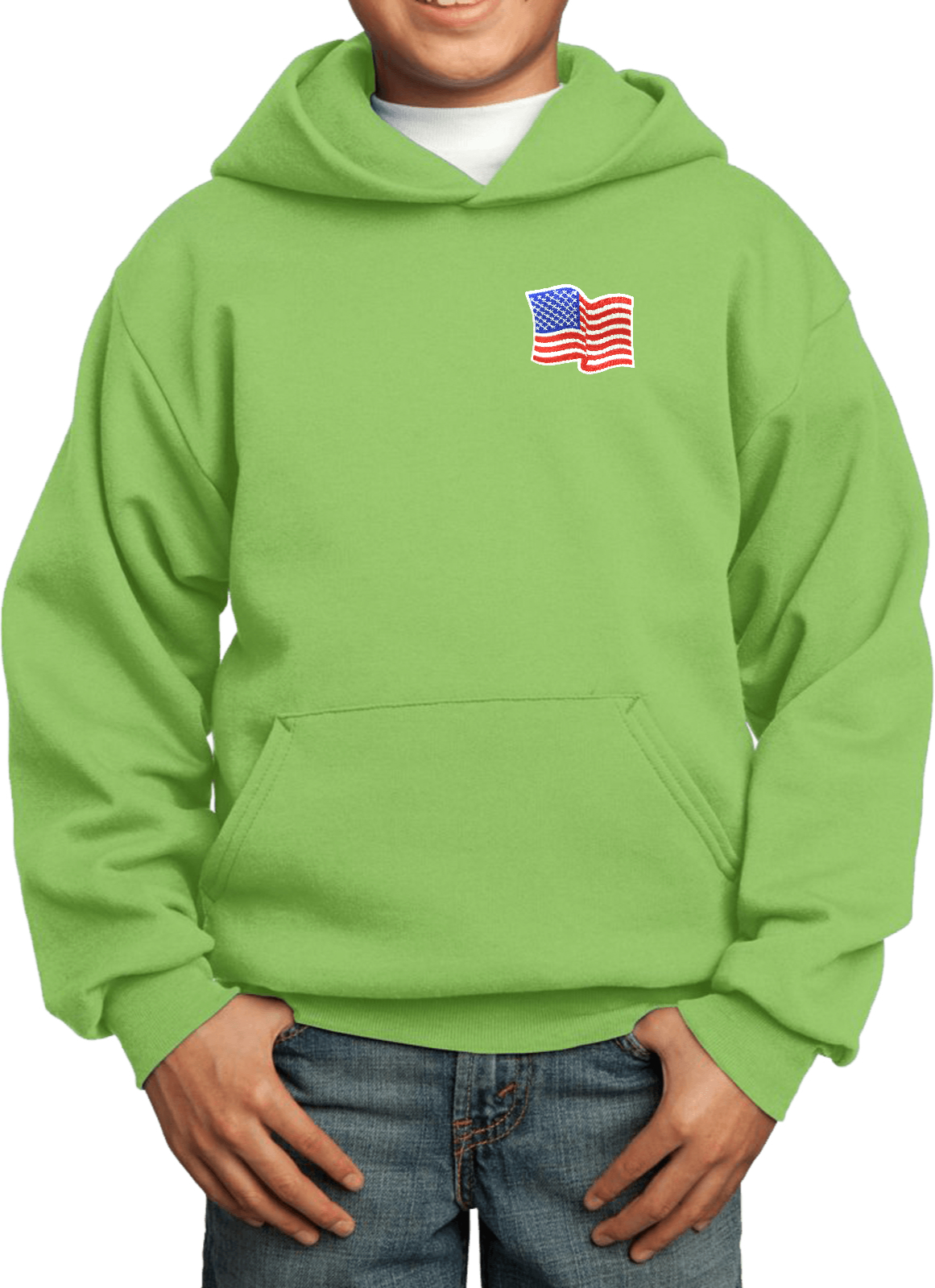 Buy Cool Shirts Kids Waving USA Flag Hoodie Patch Pocket Print - Picture 10 of 20