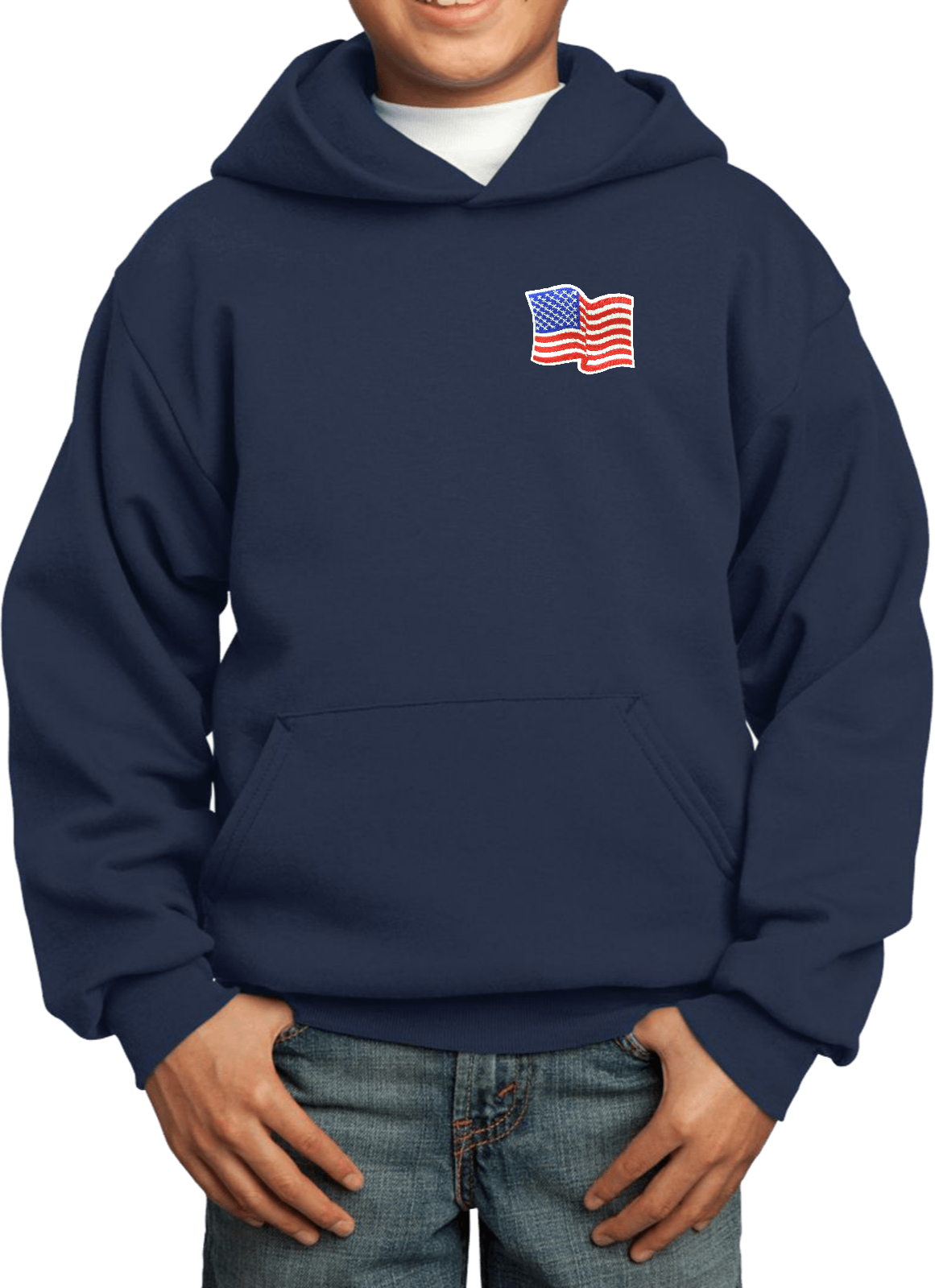 Buy Cool Shirts Kids Waving USA Flag Hoodie Patch Pocket Print - Picture 12 of 20