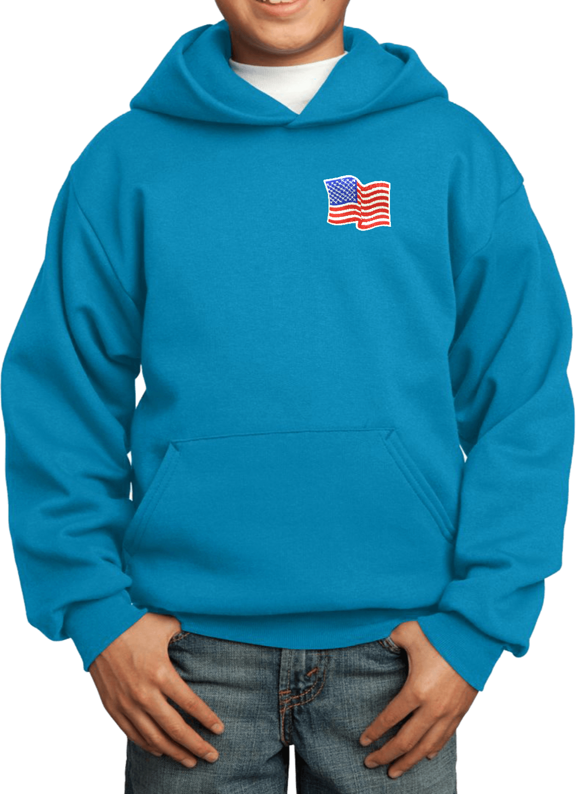 Buy Cool Shirts Kids Waving USA Flag Hoodie Patch Pocket Print - Picture 13 of 20