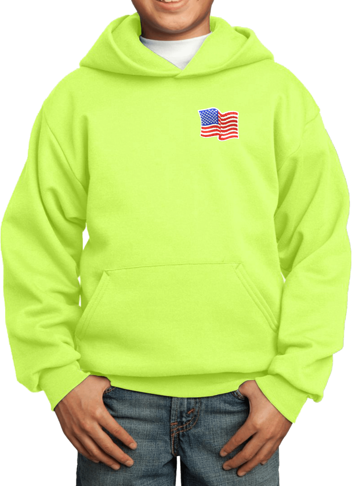 Buy Cool Shirts Kids Waving USA Flag Hoodie Patch Pocket Print - Picture 15 of 20