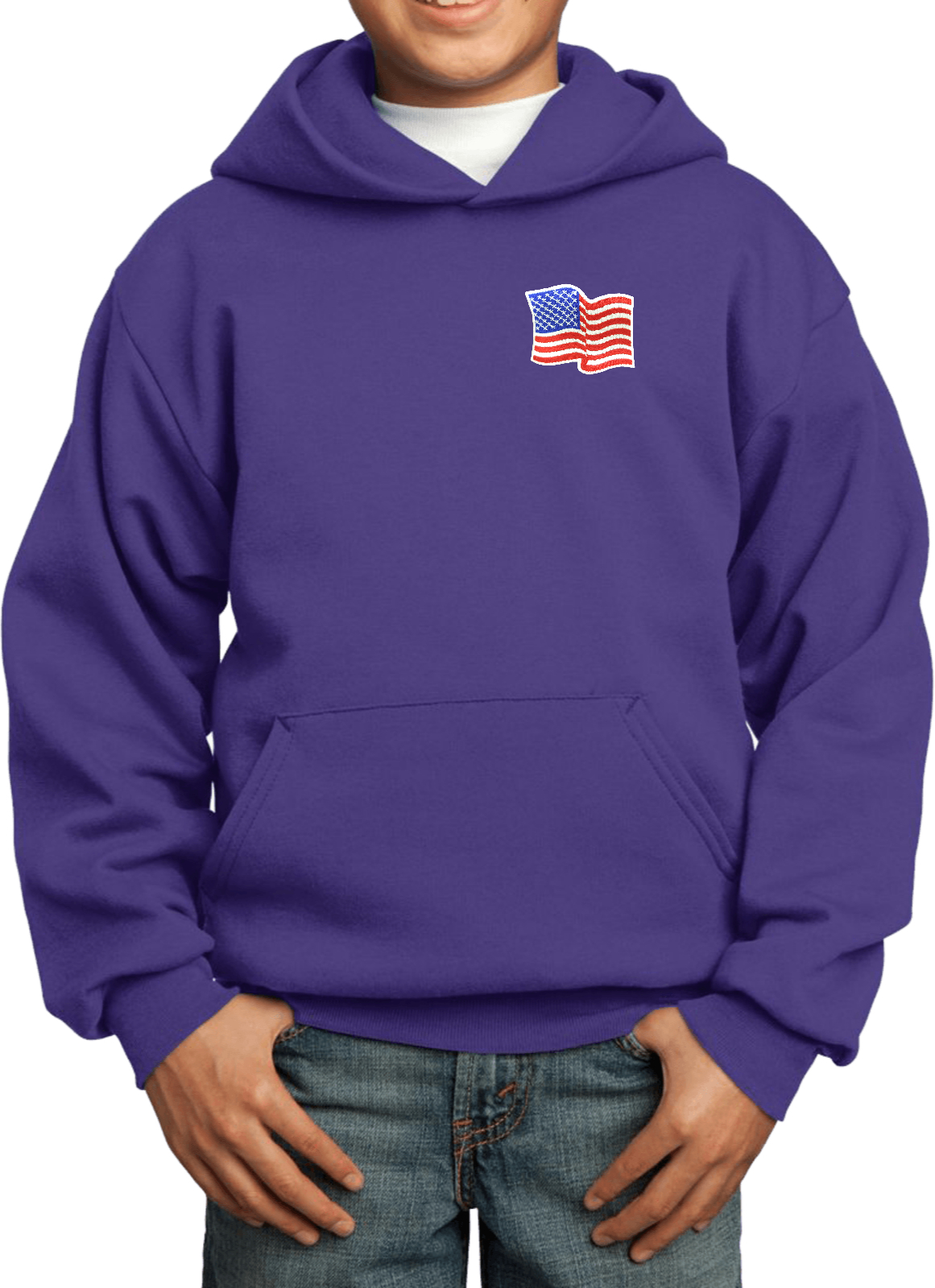 Buy Cool Shirts Kids Waving USA Flag Hoodie Patch Pocket Print - Picture 17 of 20