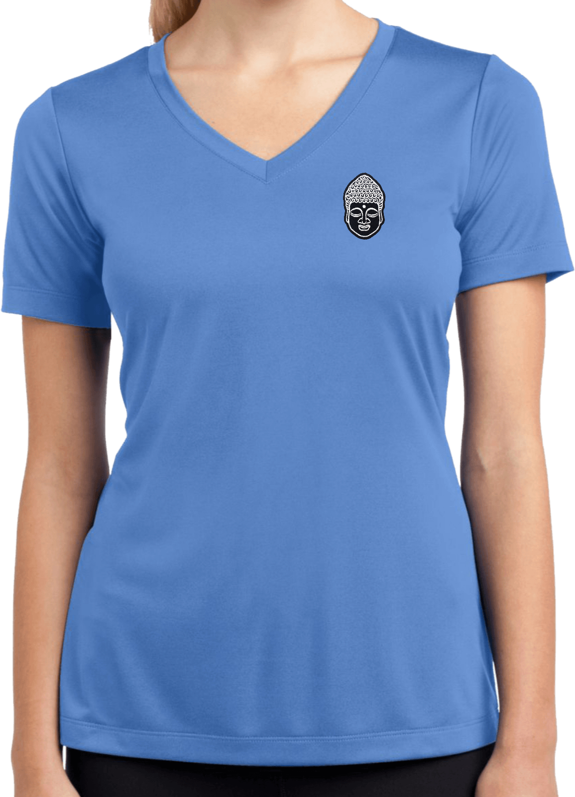 Buy Cools Shirts Yoga Buddha Head Patch Pocket Print Ladies Dry Wicking V-Neck
