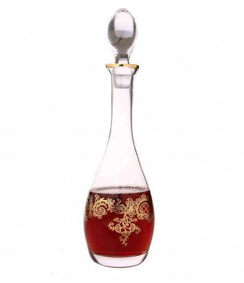 Glass Diamond Shaped Decanter with Gold Reflection and Lid