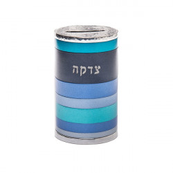 Rite Lite Blue Enameled Wood Tzedakah Box - Charity Box With Lock & Key, Jerusalem Motif, 5.5" H
