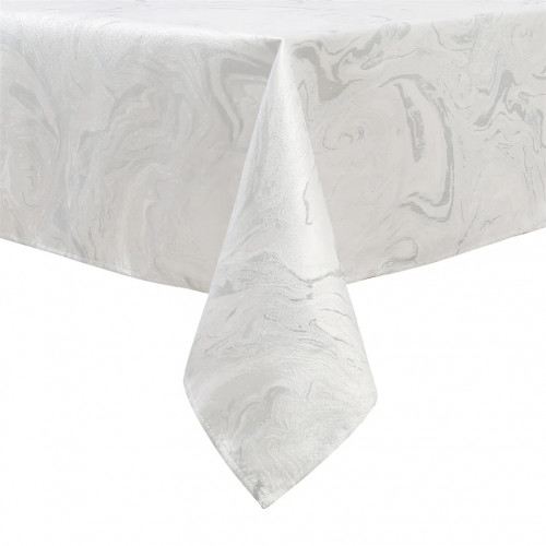 Tablecloth Jacquard - White Silver Wave