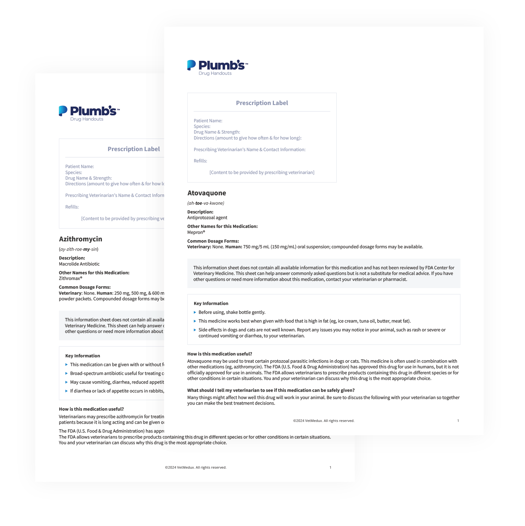 Plumb’s Pro drug handouts for pet owners