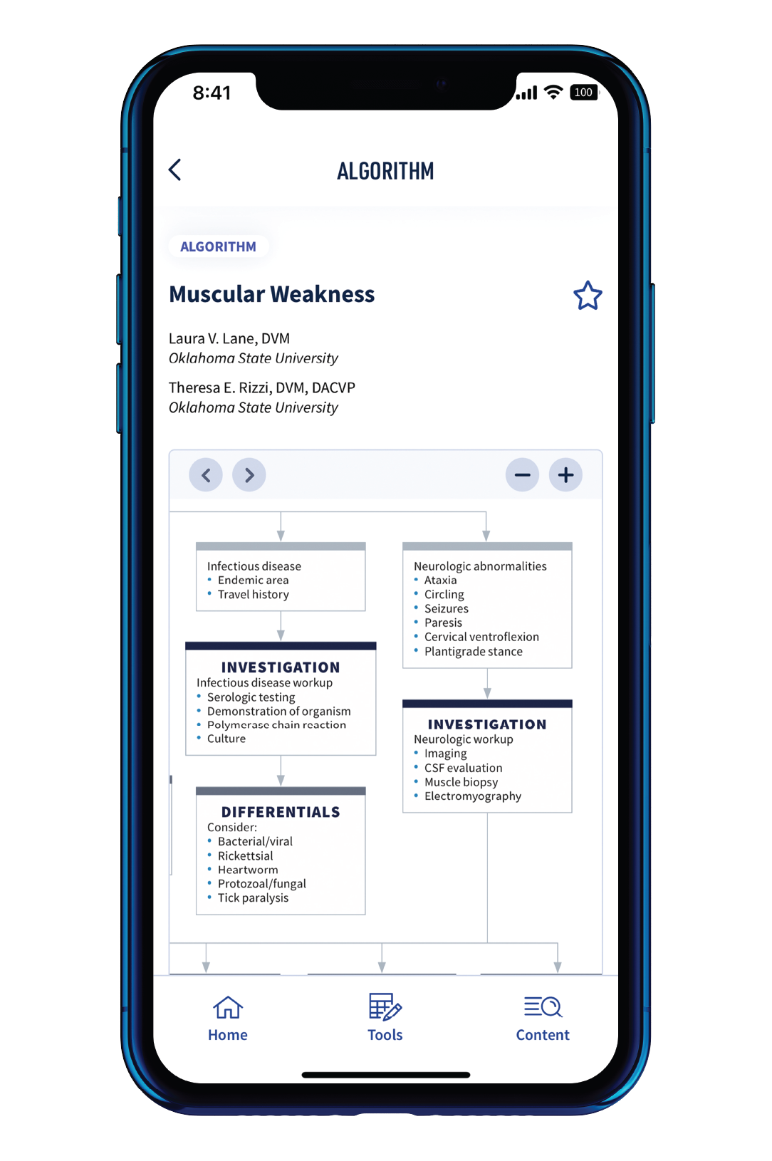 Screenshot of the muscular weakness algorithm in Standards of Care