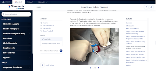 Standards veterinary procedure guide showing guidewire placement for central venous catheter placement.