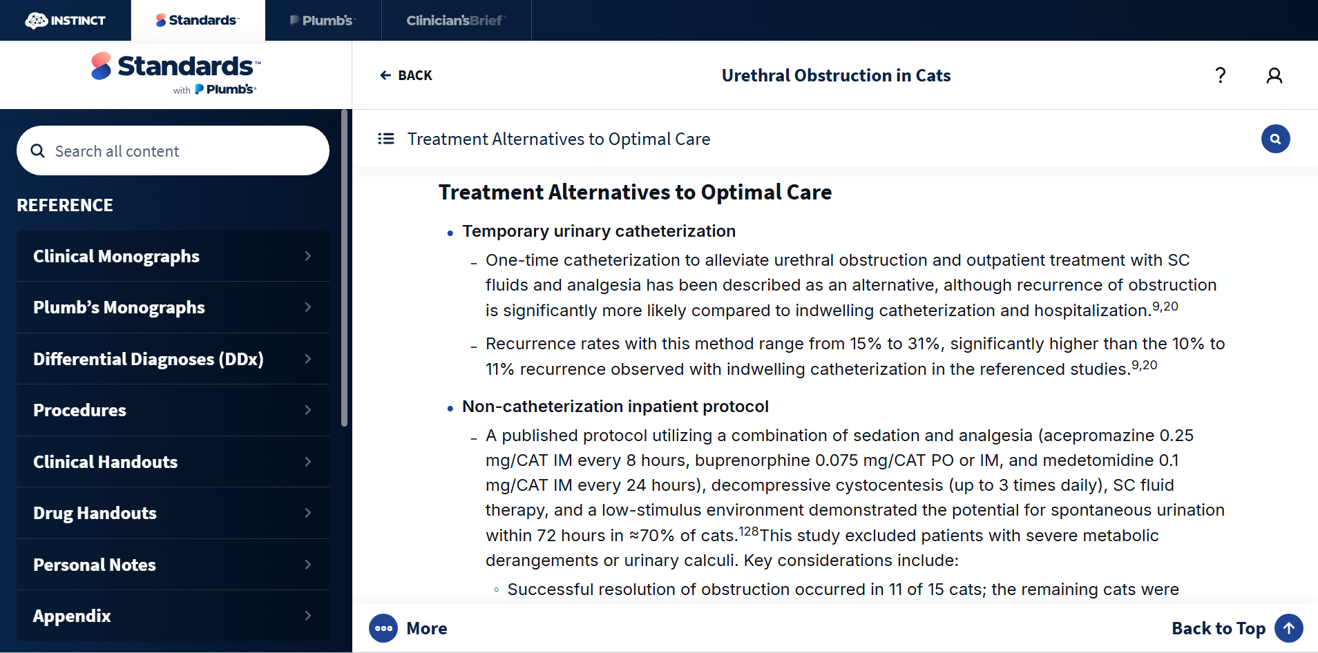 Standards of Care treatment alternatives for feline urinary obstruction when hospitalization isn’t feasible.