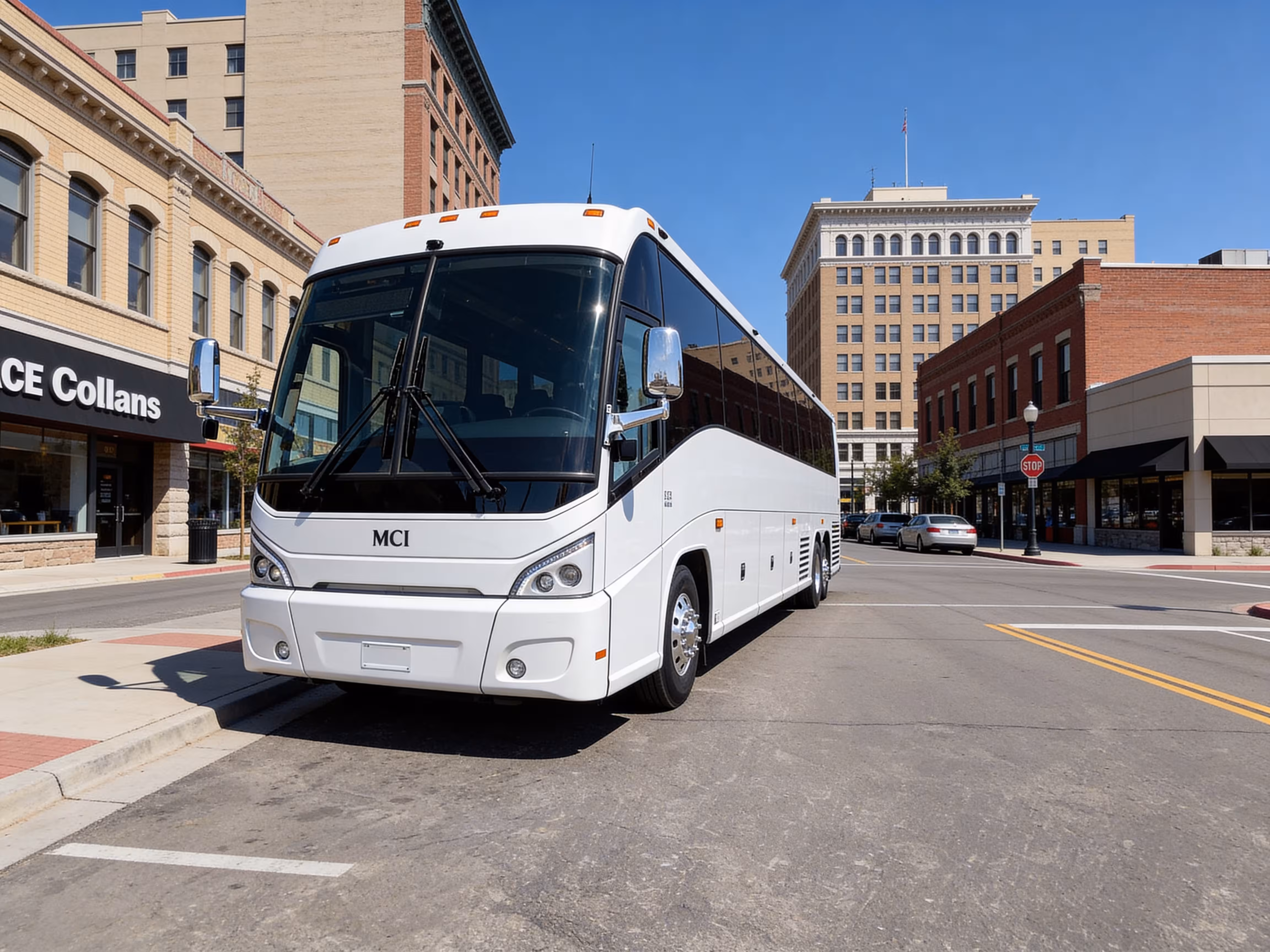 Exterior of a 55 Passenger Charter Bus Rental in Denver
