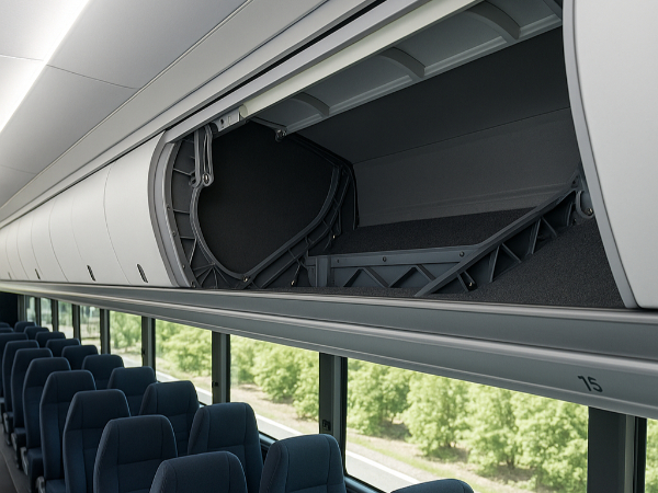 Oakland charter bus overhead luggage compartments