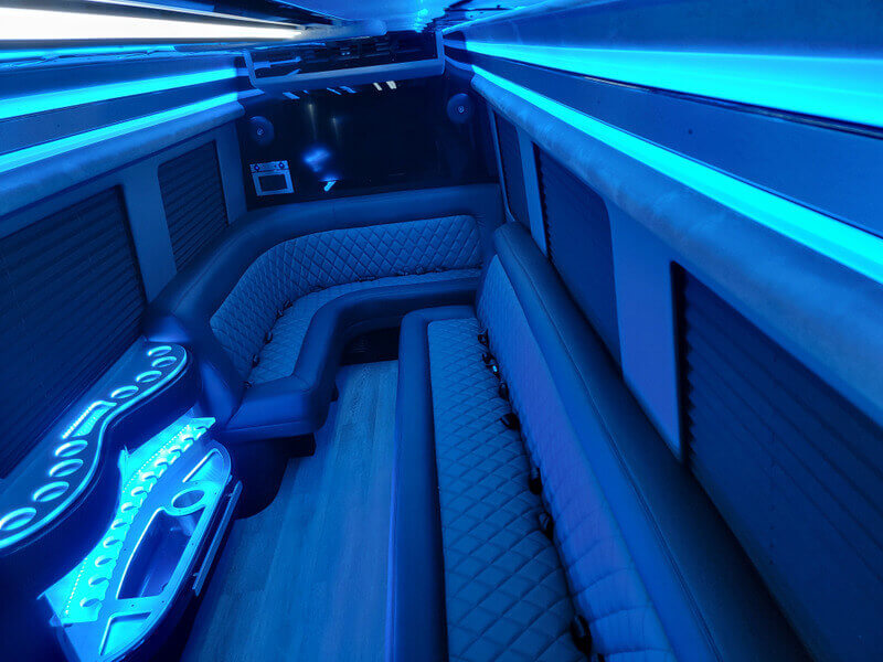 10 Passenger Sprinter Party Bus Rental Amenities