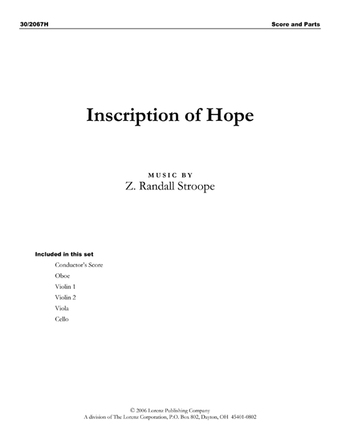 Inscription of Hope - String quartet and oboe score and parts