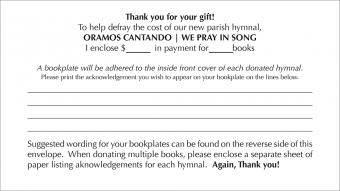 Oramos Cantando / We Pray in Song - Donor Envelopes