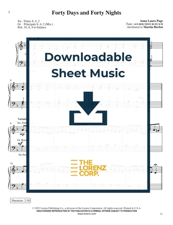 Forty Days and Forty Nights - Organ Sheet Music (Digital download)