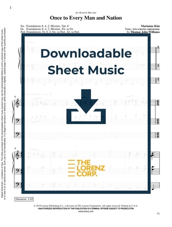 Once to Every Man and Nation - Organ Sheet Music (Digital download)