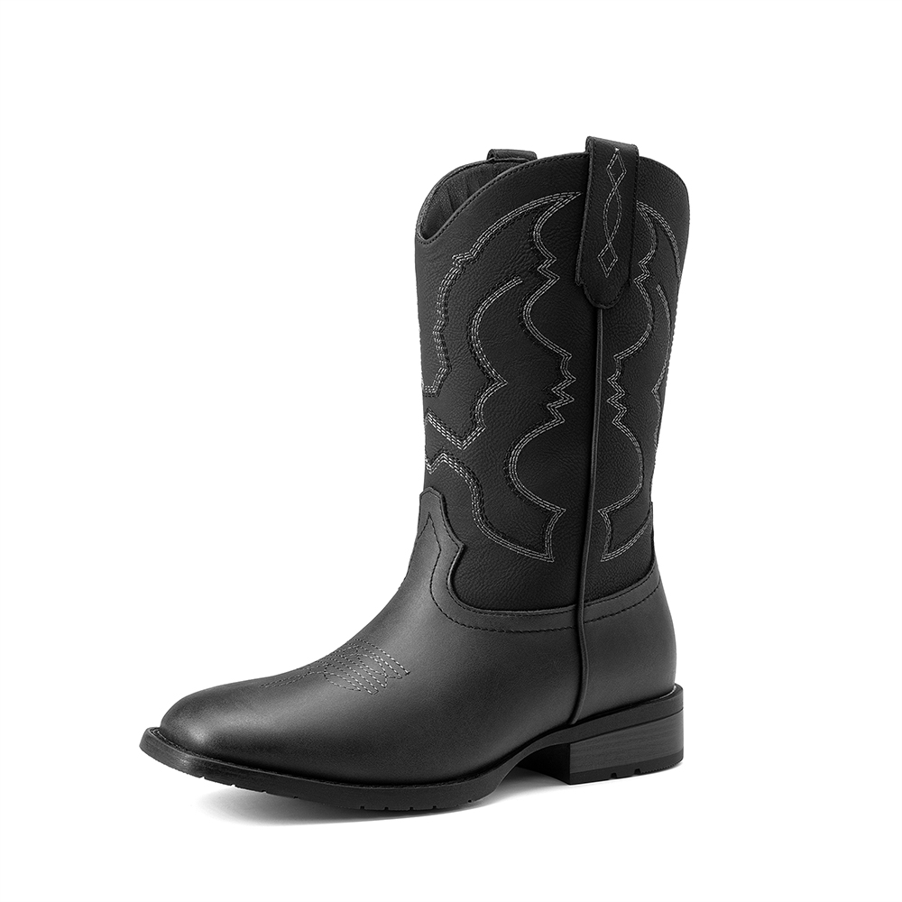 BRUNO MARC Men s Cowboy Square Toe Slip on Comfort Classic Embroidered Casual Dress Mid Calf Western Boots