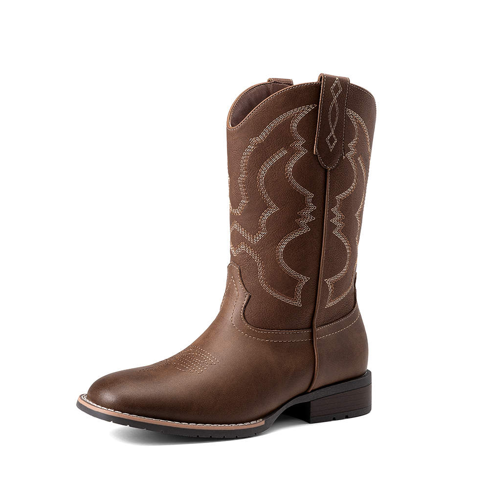 BRUNO MARC Men s Cowboy Square Toe Slip on Comfort Classic Embroidered Casual Dress Mid Calf Western Boots