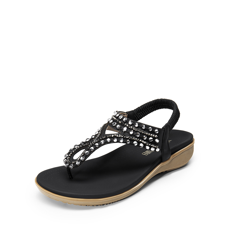 DREAM PAIRS Rhinestone T Strap Flat Thong Sandals — view 1