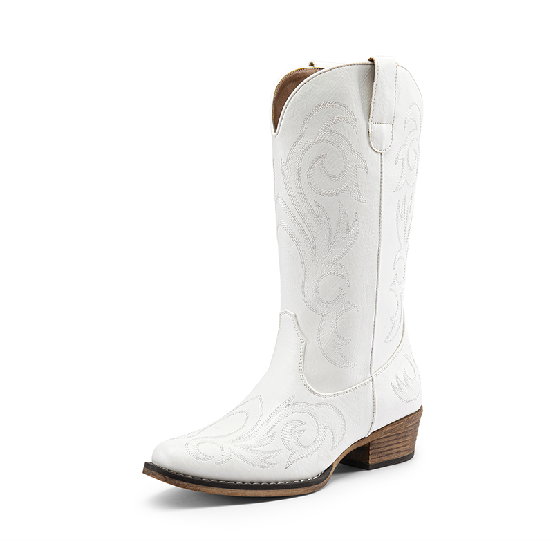 DREAM PAIRS Square toe Mid Calf Cowgirl Boots