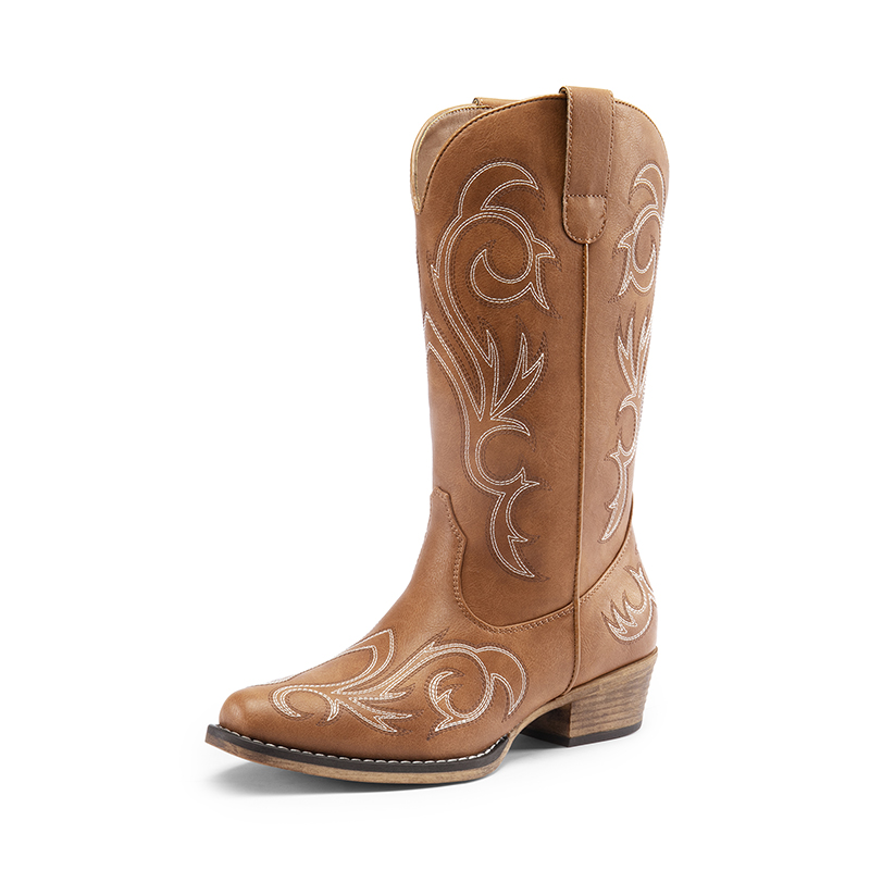 DREAM PAIRS Square toe Mid Calf Cowgirl Boots