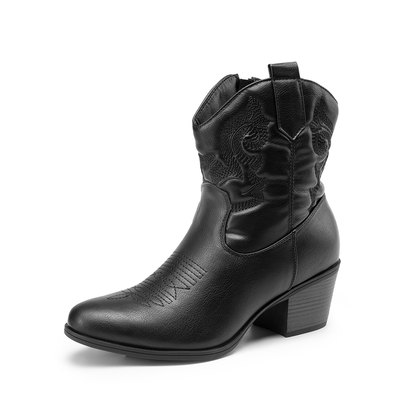 DREAM PAIRS Embroidered Low Heel Cowgirl Ankle Boots — view 1