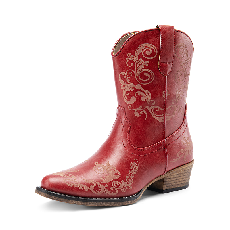 DREAM PAIRS Cuban Heel Cowgirl Ankle Boots