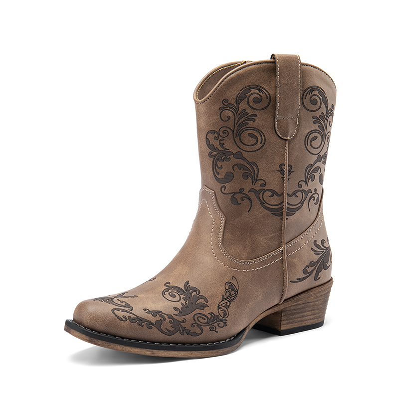 DREAM PAIRS Cuban Heel Cowgirl Ankle Boots
