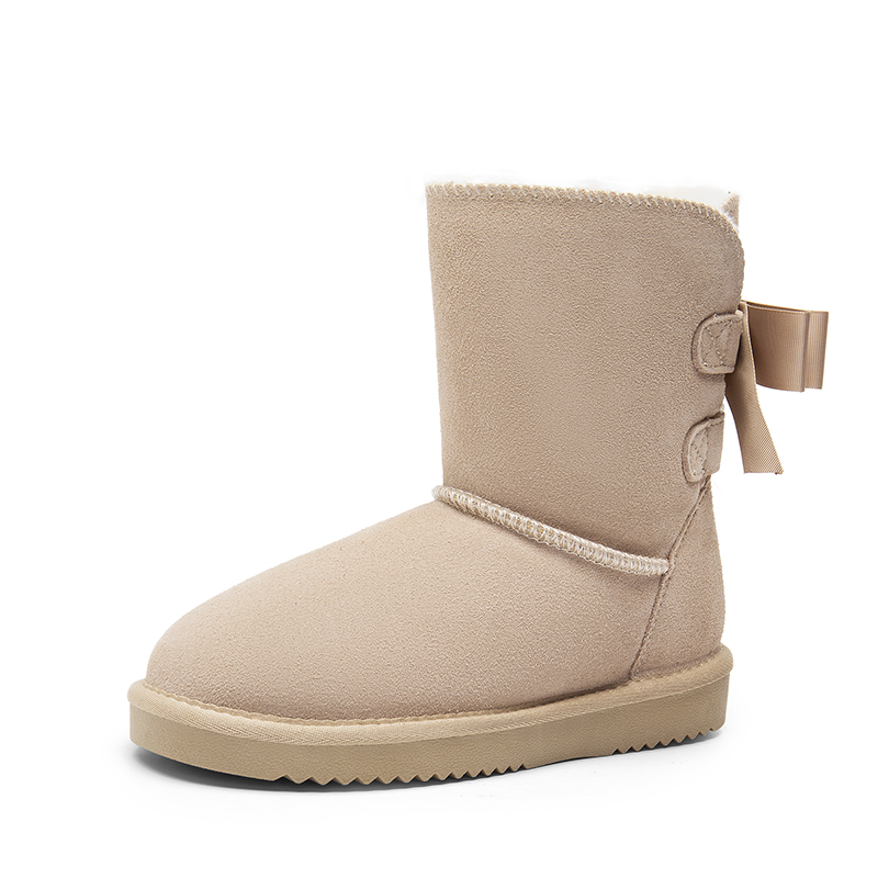 DREAM PAIRS FuzzyChic Bow Suede Mid calf Snow Boots