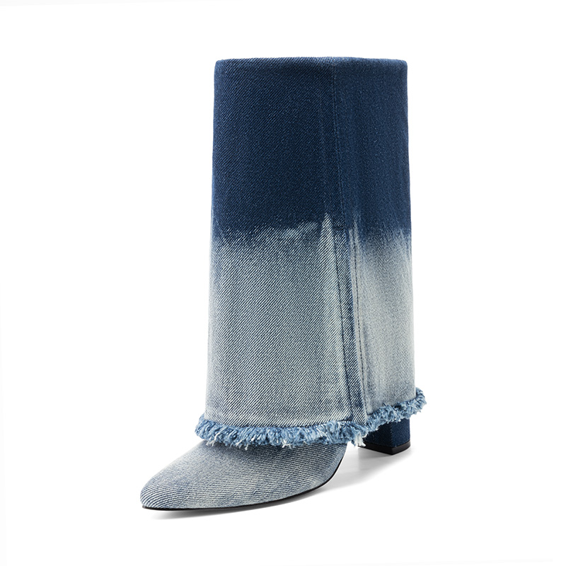 DREAM PAIRS Fold Over Denim Mid Calf Boots