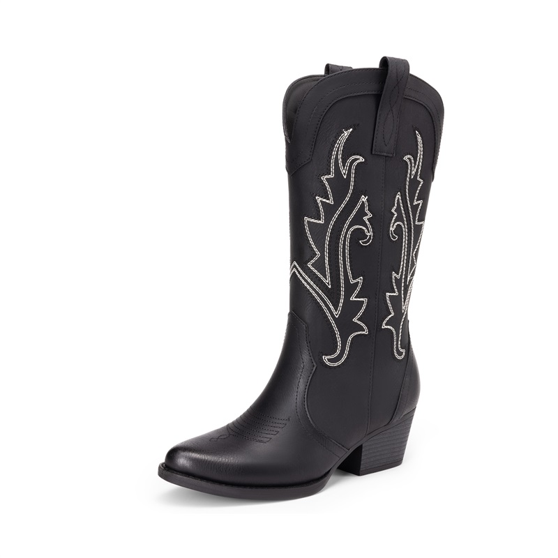 DREAM PAIRS Pointed Toe Mid calf Cowgirl Boots — view 1
