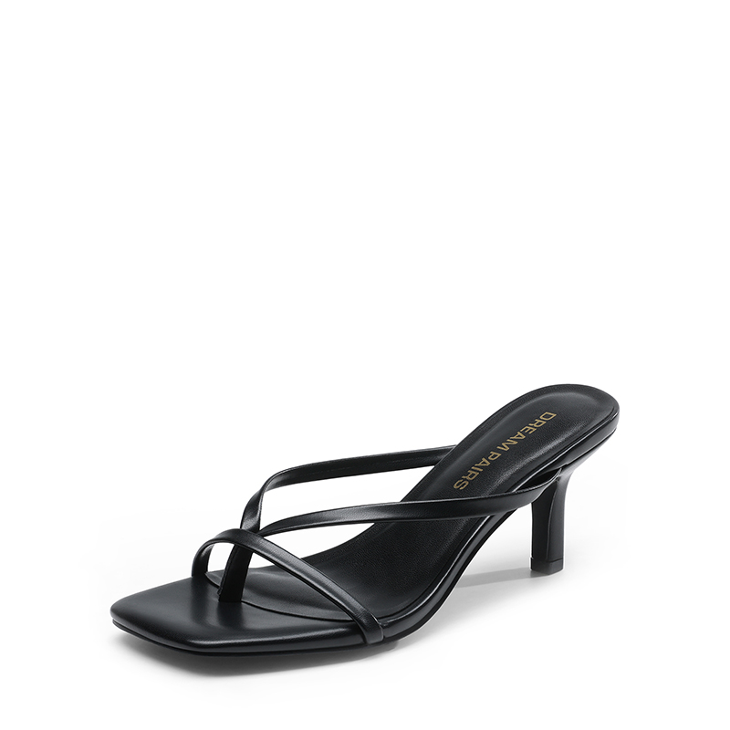 DREAM PAIRS Slip On Square Toe Thong Heeled Sandals