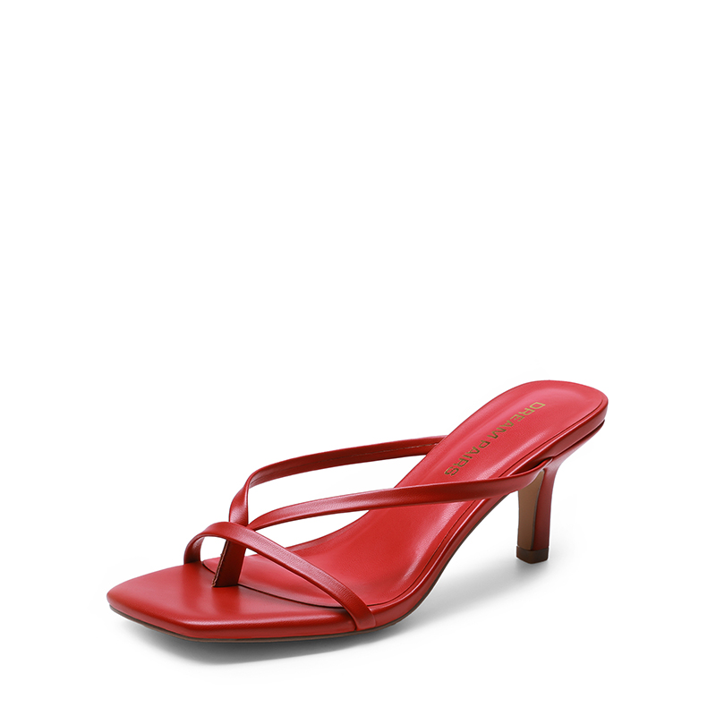 DREAM PAIRS Slip On Square Toe Thong Heeled Sandals
