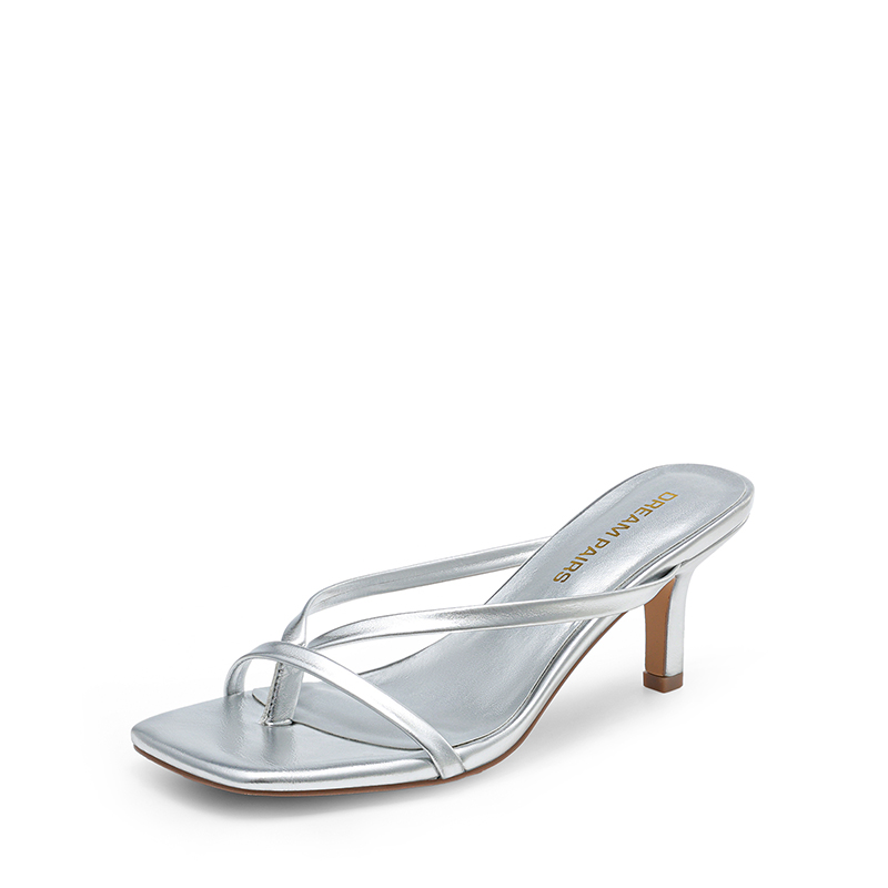 DREAM PAIRS Slip On Square Toe Thong Heeled Sandals