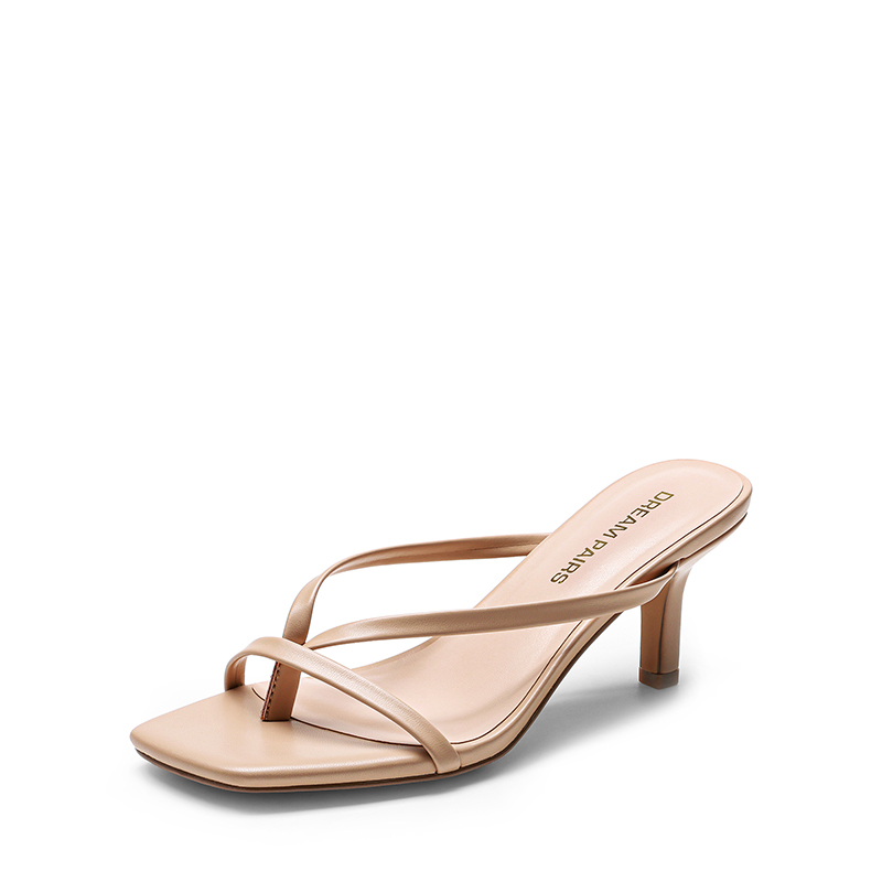 DREAM PAIRS Slip On Square Toe Thong Heeled Sandals