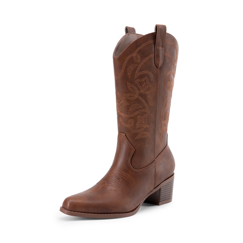 DREAM PAIRS Women   s Embroidered Distressed Cowgirl Boots — view 1