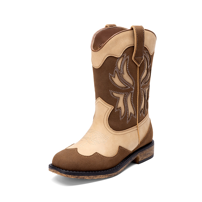 DREAM PAIRS Kids    Slip On Roomy Toe Cowboy Boots
