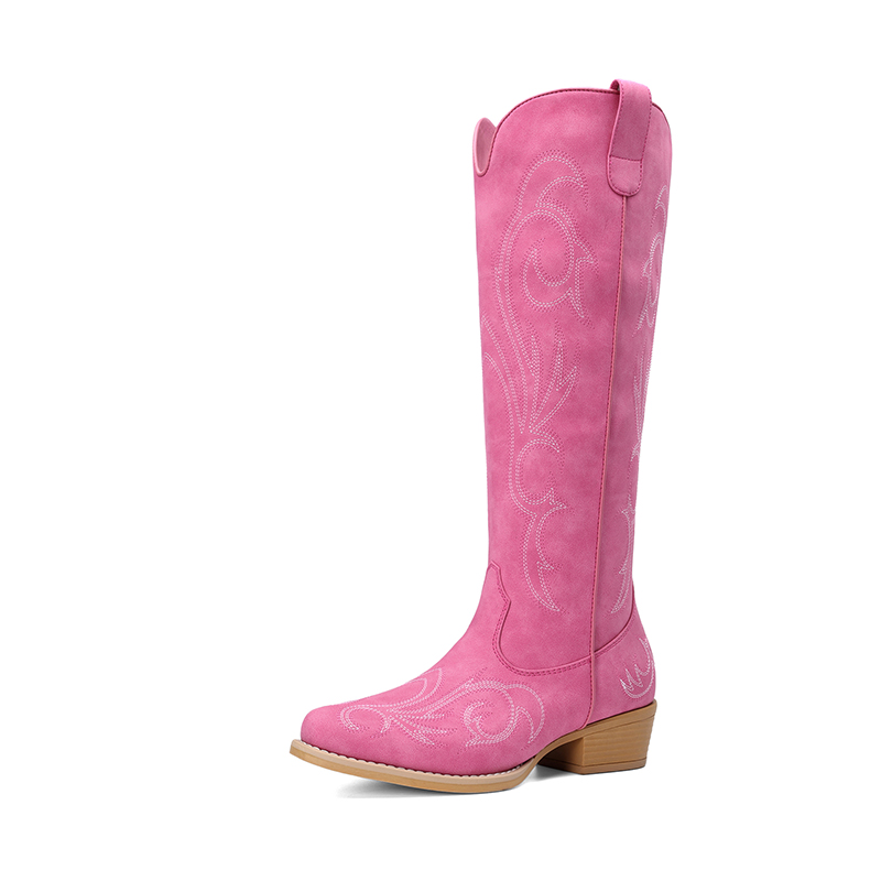 DREAM PAIRS Women   s Knee High Western Block Heel Boots