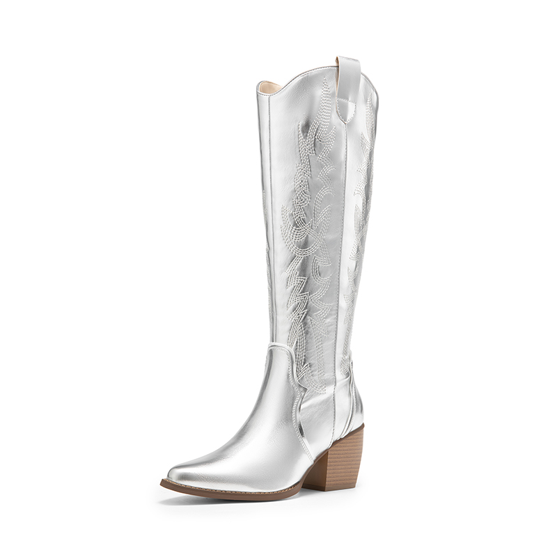 DREAM PAIRS Dallas Embroidered Western Cowboy Knee High Boots
