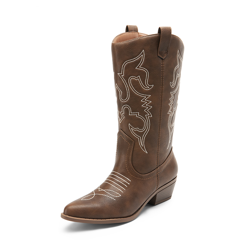 DREAM PAIRS Mid Calf Western Cowboy Boots