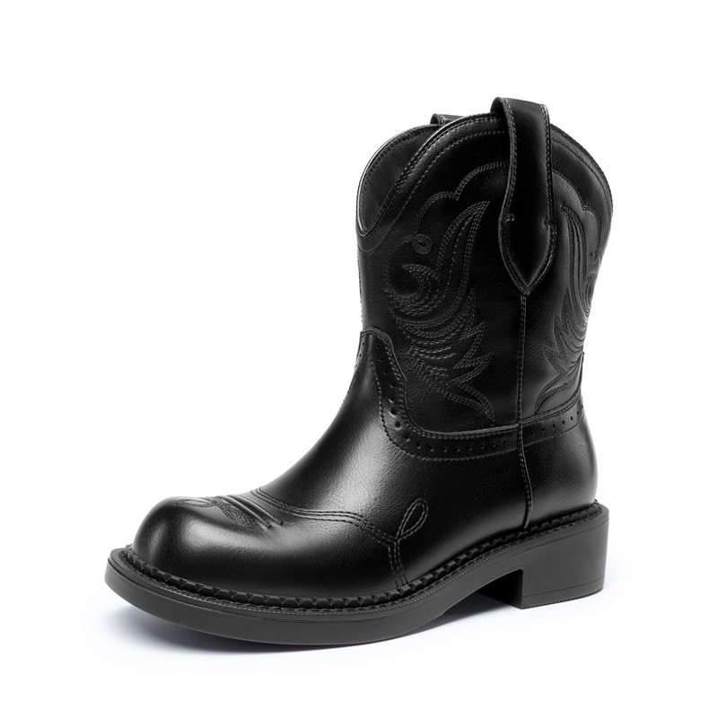 DREAM PAIRS Women   s Slip On Vintage Western Boots