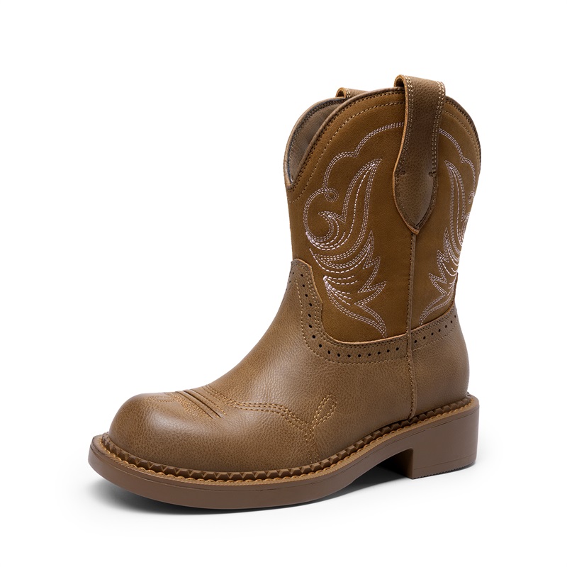 DREAM PAIRS Women   s Slip On Vintage Western Boots