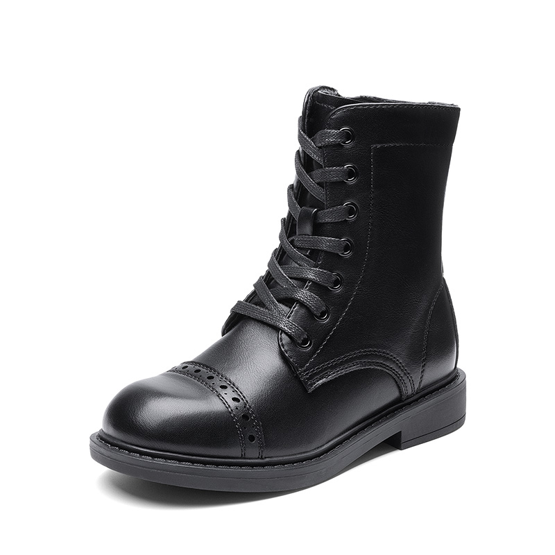 DREAM PAIRS Girls Cushioned Side Zipper Perforated Ankle Boots