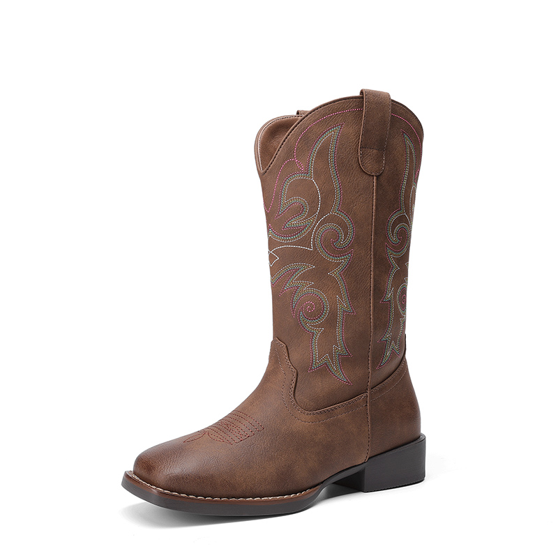 DREAM PAIRS Women   s Mid Calf Embroidered Cowboy Boots