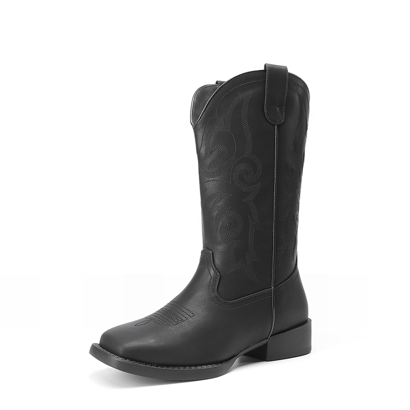 DREAM PAIRS Women   s Mid Calf Embroidered Cowboy Boots