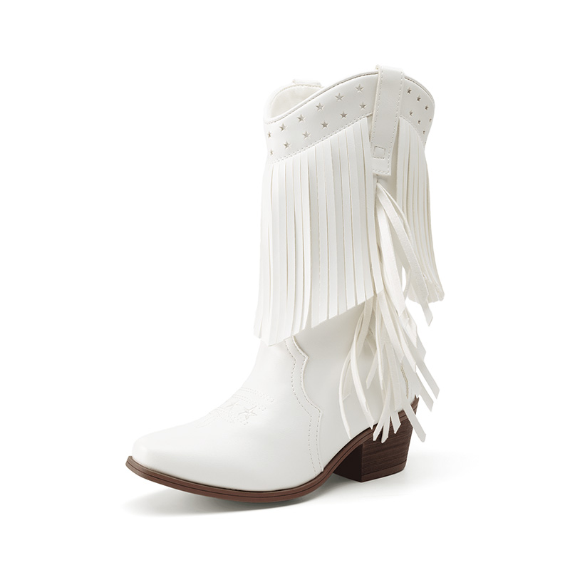 DREAM PAIRS Girls Tassel Star Western Cowgirl Boots