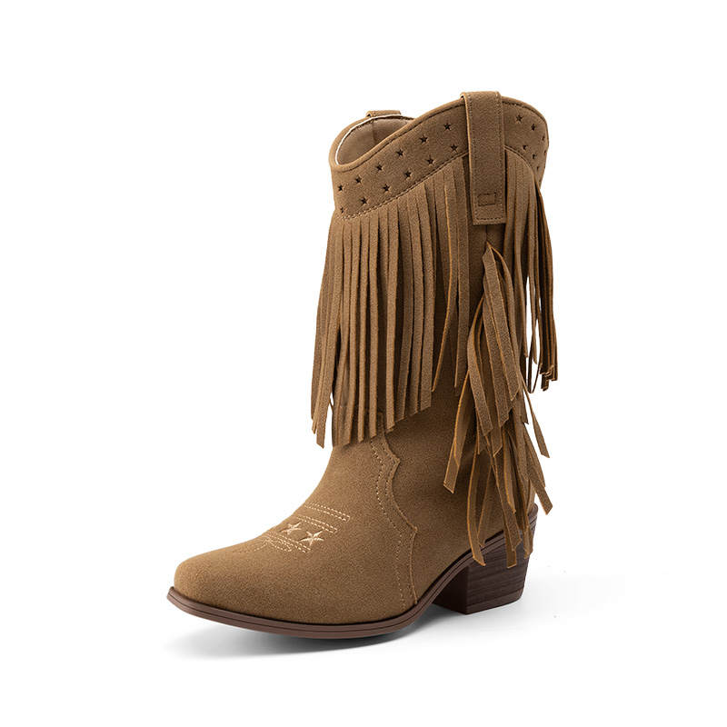 DREAM PAIRS Girls    Tassel Star Western Cowgirl Boots — view 1
