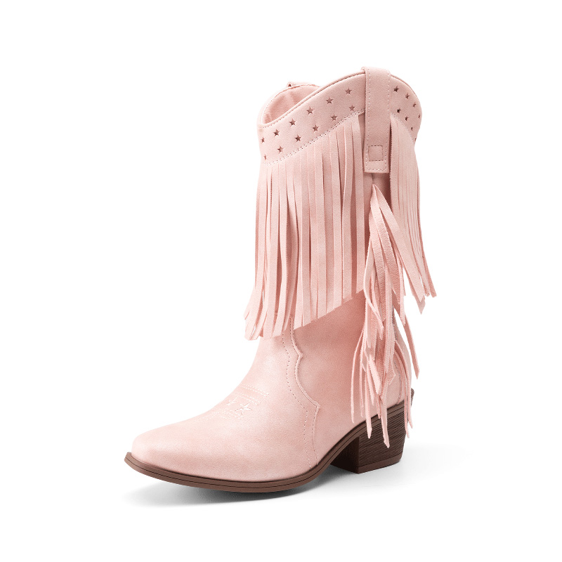 DREAM PAIRS Girls    Tassel Star Western Cowgirl Boots