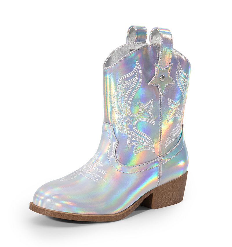 DREAM PAIRS Kids    Embroidered Slip On Cowgirl Boots